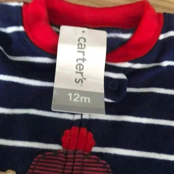 🆕 Carter's Boy's Bulldog Print Footed Fleece Sleepwear Pajamas Navy Stripe🆕 - Picture 3 of 4